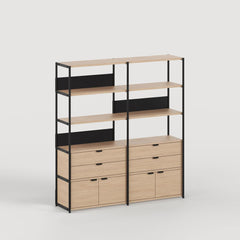 TIPTOE UNIT shelf with Doors and Drawers - H180 x W164cm