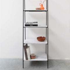 FURNIFIED Shelving Unit Adele Metal White Marble 181cm