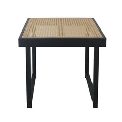 FURNIFIED Side Table Maeva Black Wood Rattan 45cm