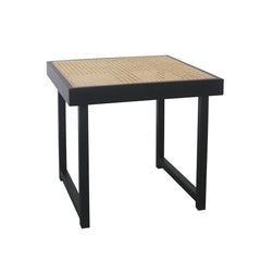 FURNIFIED Side Table Maeva Black Wood Rattan 45cm