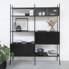 FURNIFIED Shelving Unit Scandinavian Metal Wood 230cm