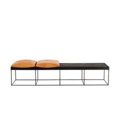 FURNIFIED Bench Leonore Black Wood Cognac Leather 180cm