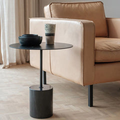 FURNIFIED Side Table Ines Black Marble Metal 40cm