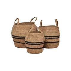 OPJET PARIS Set of 3 Baskets Black Line Vegetable Fibers