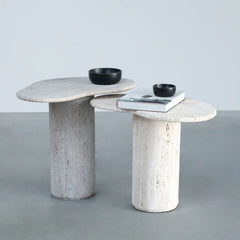 FURNIFIED Side Table Jonah White Travertine 58cm