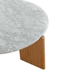 ZAGO Coffee Table Marble Oak Veneer White Marble ⌀80cm