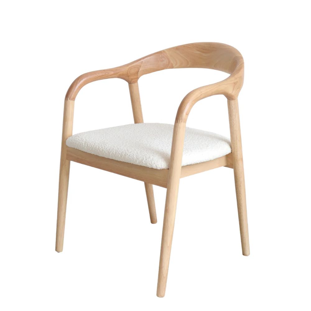 FURNIFIED Dining Chair Muret White Terry Fabric Natural Oak