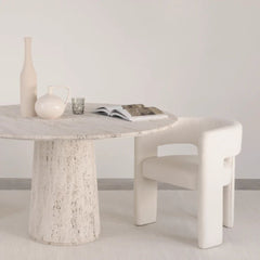 FURNIFIED Dining Table Legna White Travertine 140cm