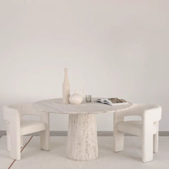 FURNIFIED Dining Table Legna White Travertine 140cm