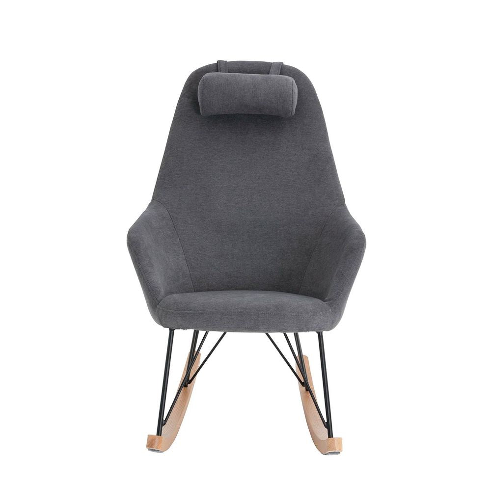 ZAGO Rocking Chair Evy Wood Legs Dark Grey Fabric